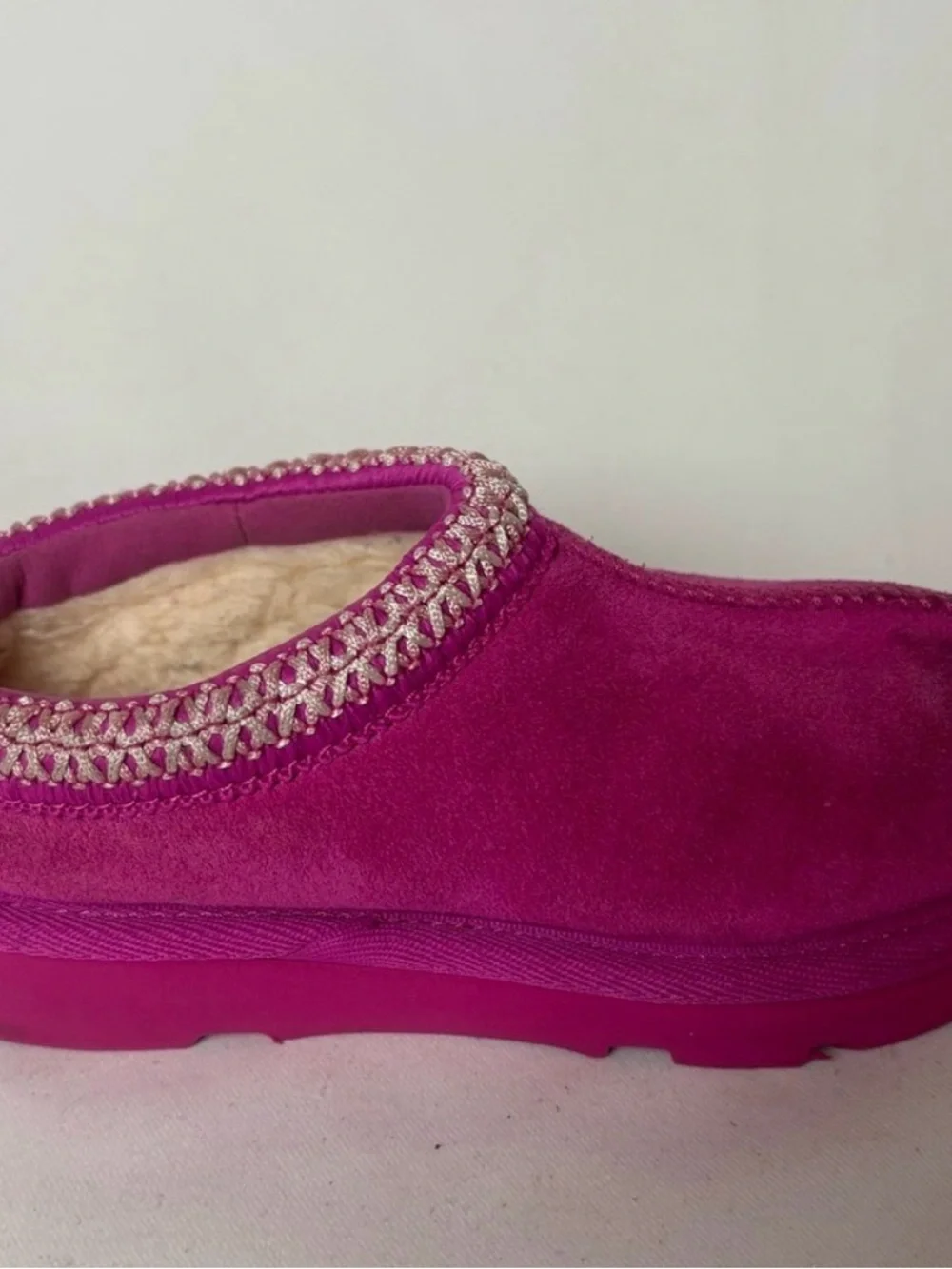 UGG Kids Hot Pink Suede Shearling-Lined Clog Slippers